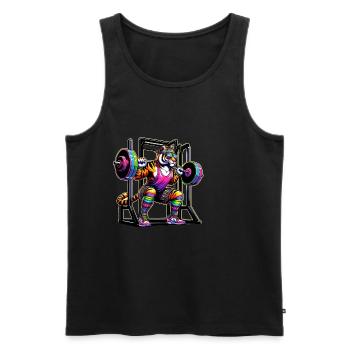 Strong Rainbow Tiger Squatting in the Gym - Men's Premium Organic Tank Top - black - Front - AI Model Male 178 light (178cm)