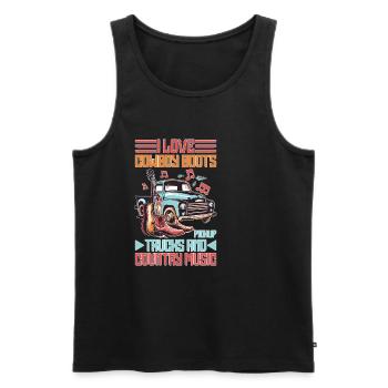 I Love Cowboy Boots Pickup Trucks, Country Music 2 - Männer Premium Bio Tank Top - Schwarz - Vorne - AI Model Male 178 light (178cm)