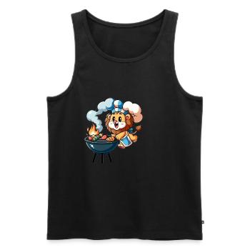 Cute BBQ Lion - Men's Premium Organic Tank Top - black - Front - Michal (187cm)
