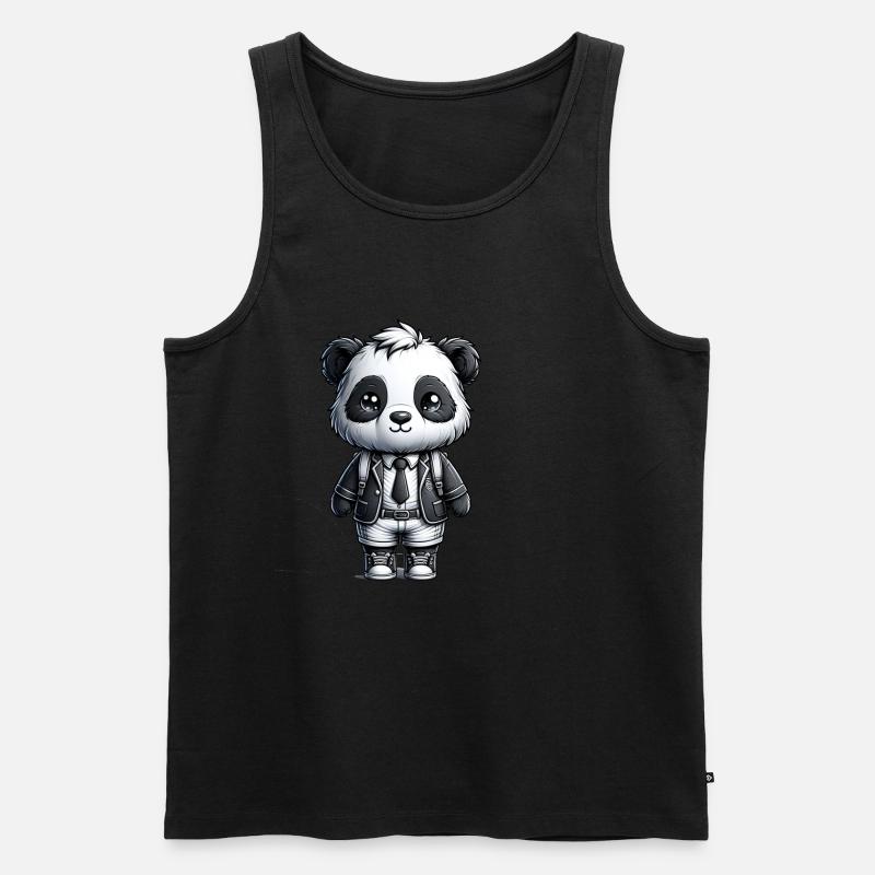 Cute Schoolboy Panda - Männer Premium Bio Tank Top - Schwarz