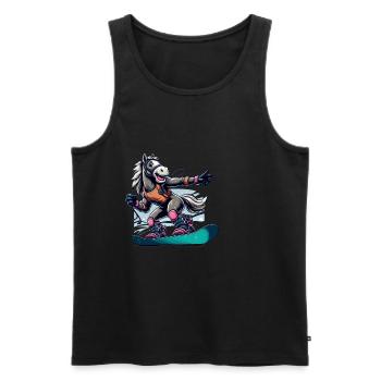 Cheval snowboarder mignon - Débardeur bio Premium Homme - noir - Devant - Michal (187cm)