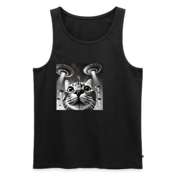 Cat Selfie with UFO Weird 50s Photo - Men's Premium Organic Tank Top - black - Front - Michal (187cm)
