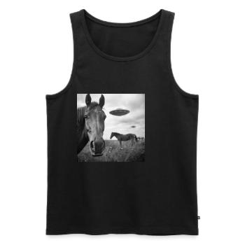 Horse Selfie with UFO Weird 50s Photo 3 - Männer Premium Bio Tank Top - Schwarz - Vorne - AI Model Male 178 light (178cm)