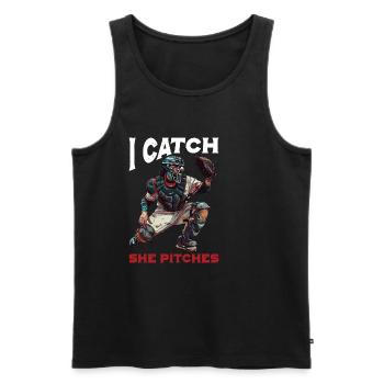 I Catch She Pitches 2 - Männer Premium Bio Tank Top - Schwarz - Vorne - AI Model Male 178 light (178cm)
