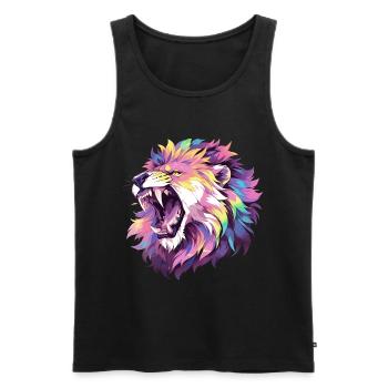 Rugissement d'un lion coloré style pop art - Débardeur bio Premium Homme - noir - Devant - Michal (187cm)