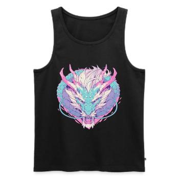 Tête de dragon en style pop art couleurs pastel - Débardeur bio Premium Homme - noir - Devant - AI Model Male 178 light (178cm)