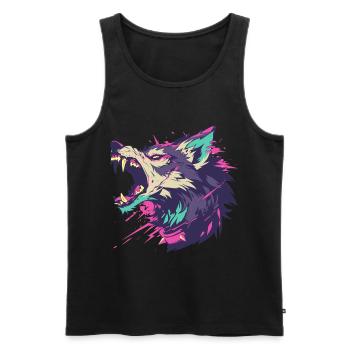 Portrait of a furious wolf with bright colors - Men's Premium Organic Tank Top - black - Front - AI Model Male 178 light (178cm)