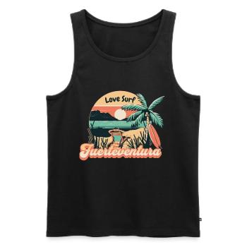 Fuerteventura Surfing Surfboard Palm Trees Island Summer - Men's Premium Organic Tank Top - black - Front - Michal (187cm)