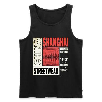 Shanghai Chine Asie Ville Skyline Vacances de voyage - Débardeur bio Premium Homme - noir - Devant - Michal (187cm)
