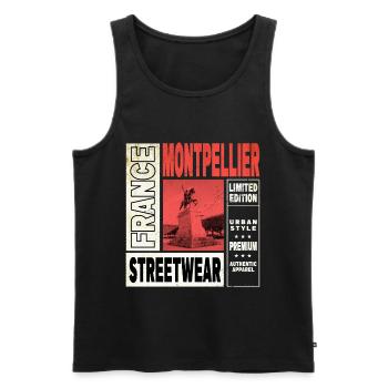 Montpellier France City Skyline Accueil Amour - Débardeur bio Premium Homme - noir - Devant - AI Model Male 178 light (178cm)