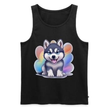 Chiot Husky Sibérien - Débardeur bio Premium Homme - noir - Devant - AI Model Male 178 light (178cm)