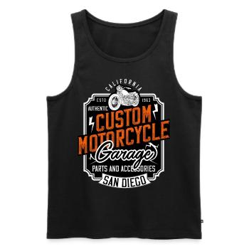 Custom Motorcycle Garage San Diego Biker Gift - Men's Premium Organic Tank Top - black - Front - AI Model Male 178 light (178cm)