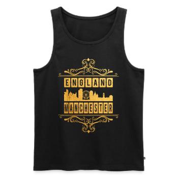 Manchester Angleterre UK City Skyline Gold Ornament - Débardeur bio Premium Homme - noir - Devant - AI Model Male 178 light (178cm)