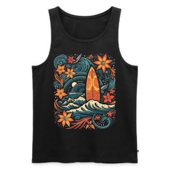 Surf Vibes: Vintage Retro Surfing Illustration - Men's Premium Organic Tank Top - black - Front - AI Model Male 178 light (178cm)