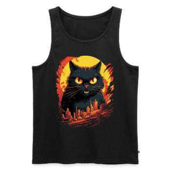 Cat Destroys Big City Angry Evil Art Modern - Men's Premium Organic Tank Top - black - Front - AI Model Male 178 light (178cm)