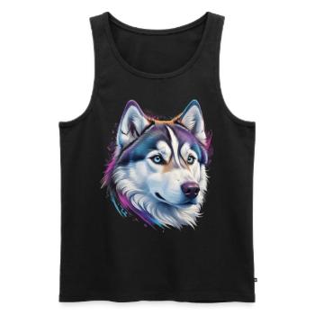 Tête de husky - Débardeur bio Premium Homme - noir - Devant - Michal (187cm)