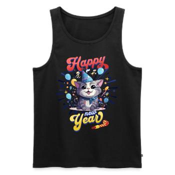 Réveillon du Nouvel An Chat Bonne Année Fête du Nouvel An Célébration - Débardeur bio Premium Homme - noir - Devant - AI Model Male 178 light (178cm)