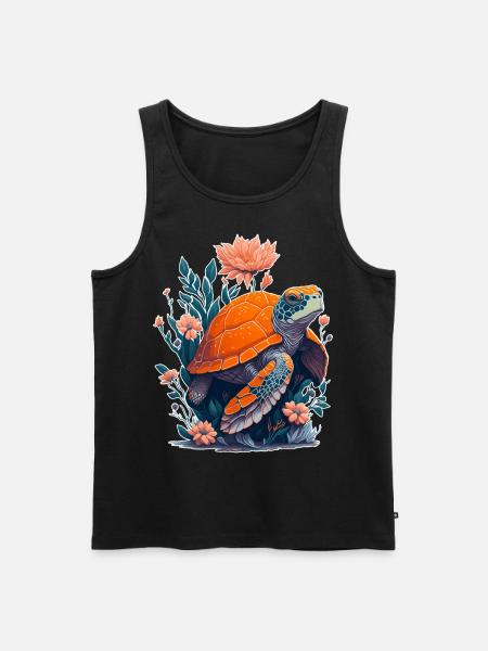 Turtle Flowers Motif - Men's Premium Organic Tank Top - black