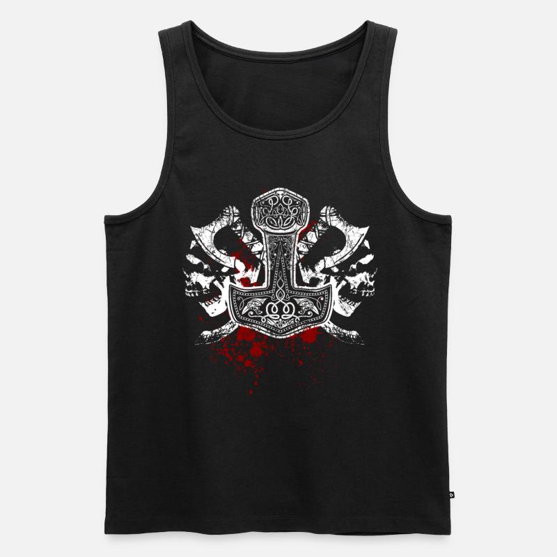 Mjölnir, Thorshammer, Totenköpfe, Wikinger - Männer Premium Bio Tank Top - Schwarz