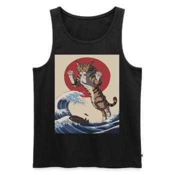 Cat Wave Art – Japanese Inspired Illustration - Men's Premium Organic Tank Top - black - Front - AI Model Male 178 light (178cm)