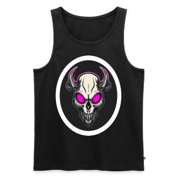 Pink-Eyed Demon Skull – Dark Fantasy Horror Art - Men's Premium Organic Tank Top - black - Front - AI Model Male 178 light (178cm)