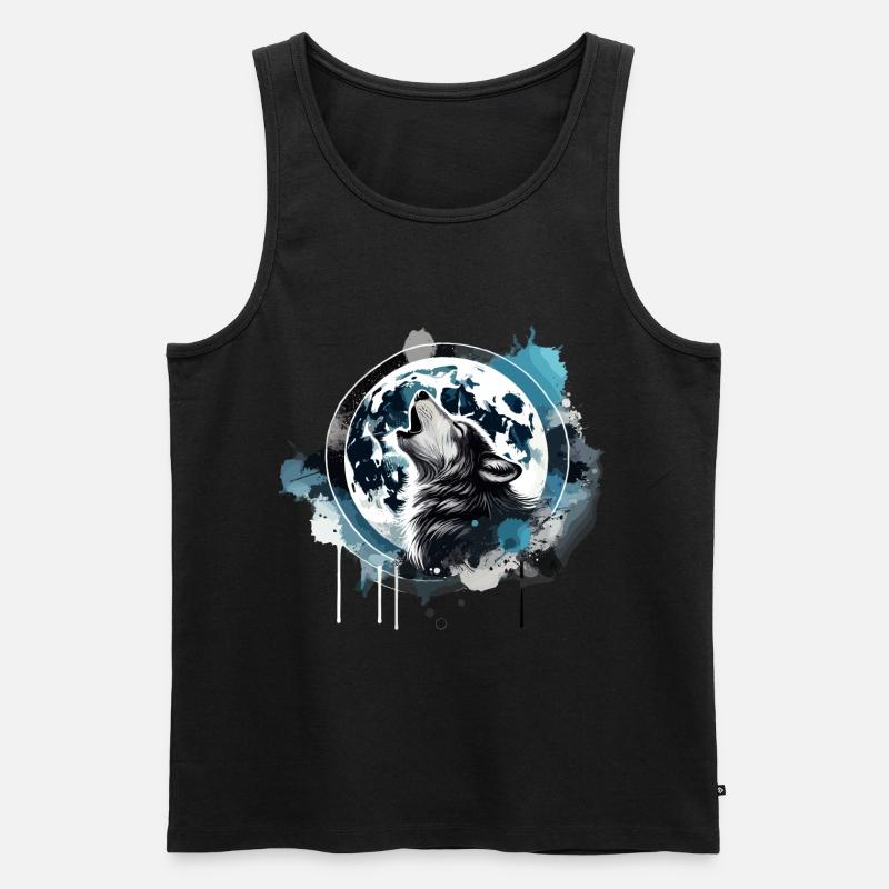Heulender Wolf - Männer Premium Bio Tank Top - Schwarz
