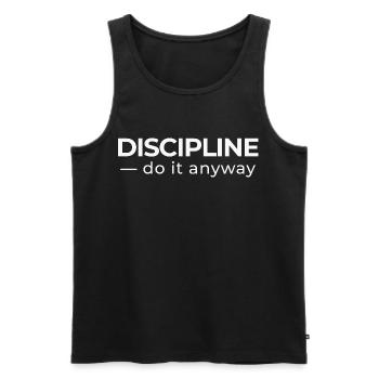 Discipline – Minimal Statement Shirt - Männer Premium Bio Tank Top - Schwarz - Vorne - AI Model Male 178 light (178cm)