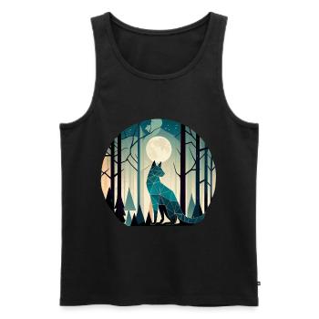 Geometric cat in the forest with full moon - Men's Premium Organic Tank Top - black - Front - Michal (187cm)