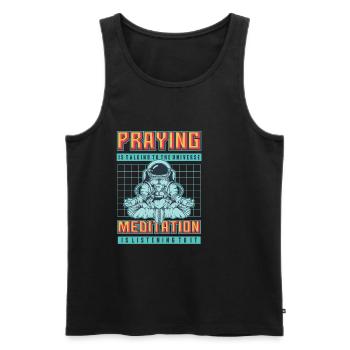 Cosmos - Praying - Meditation - Männer Premium Bio Tank Top - Schwarz - Vorne - AI Model Male 178 light (178cm)