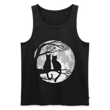 Cats on Tree at Moonlight - Dear Cat - Men's Premium Organic Tank Top - black - Front - AI Model Male 178 light (178cm)