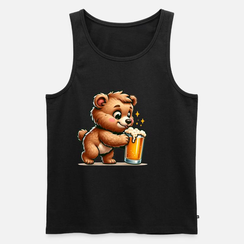 Cute Bear Drinking Beer - Männer Premium Bio Tank Top - Schwarz
