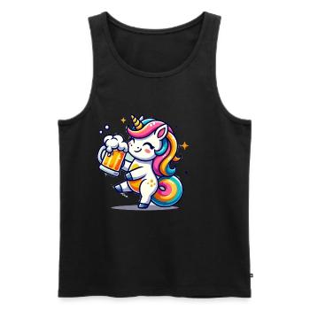 Cute Unicorn Drinking Beer - Männer Premium Bio Tank Top - Schwarz - Vorne - Michal (187cm)