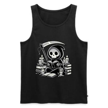 Grim Reaper Bookworm with Scythe - Men's Premium Organic Tank Top - black - Front - AI Model Male 178 light (178cm)