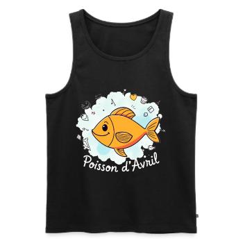Poisson d'Avril - Orange Cartoon Fisch, 1. April - Männer Premium Bio Tank Top - Schwarz - Vorne - AI Model Male 178 light (178cm)
