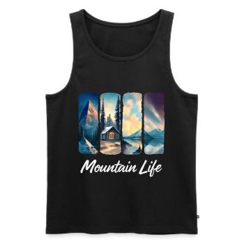 Mountain View with Forest Cabin and Lake - Men's Premium Organic Tank Top - black - Front - AI Model Male 178 light (178cm)
