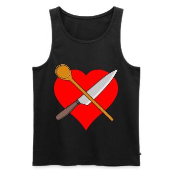 Coeur Cuisine Cuillère Couteau Restaurant d’Art Culinaire - Débardeur bio Premium Homme - noir - Devant - Michal (187cm)