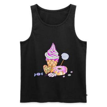 Crème glacée sundae bonbons confiserie sucre - Débardeur bio Premium Homme - noir - Devant - AI Model Male 178 light (178cm)