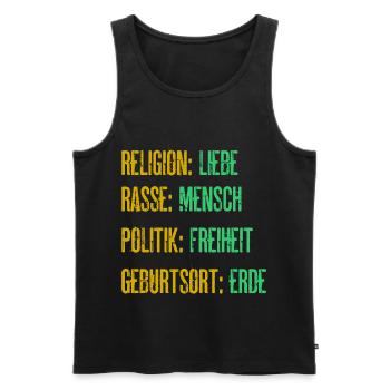 Religion Liebe Rasse Mensch Politik Freiheit - Männer Premium Bio Tank Top - Schwarz - Vorne - Michal (187cm)