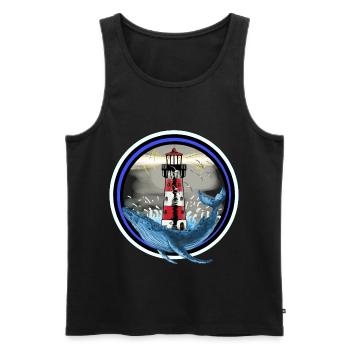 Marine Mammal Fish Whale Fish Lighthouse Nautical - Men's Premium Organic Tank Top - black - Front - Michal (187cm)