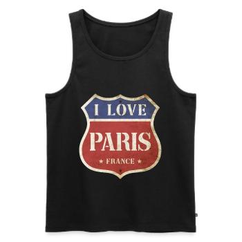 Paris France City I Love Vintage Enseigne Rétro - Débardeur bio Premium Homme - noir - Devant - AI Model Male 178 light (178cm)