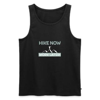 Hike now - work later - Männer Premium Bio Tank Top - Schwarz - Vorne - AI Model Male 178 light (178cm)
