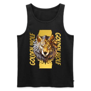 Wolf Wolf’s Head Gold Nature Wilderness Adventure Art - Débardeur bio Premium Homme - noir - Devant - Michal (187cm)