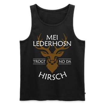 Mei Lederhosn trogt no da Hirsch Geweih - Männer Premium Bio Tank Top - Schwarz - Vorne - Michal (187cm)