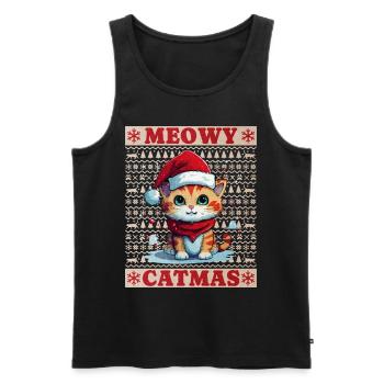 Chat Noël Merry Meowy Catmas Ugly Funny - Débardeur bio Premium Homme - noir - Devant - Michal (187cm)
