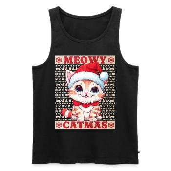 Chat Noël Joyeux Miaou Catmas Moche Mignon - Débardeur bio Premium Homme - noir - Devant - Michal (187cm)
