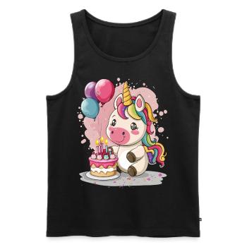 Einhorn feiert Geburtstag mit einer Torte - Männer Premium Bio Tank Top - Schwarz - Vorne - Michal (187cm)