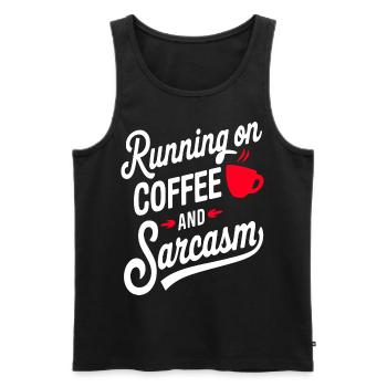 "Running on Coffee and Sarcasm"Retro Coffee Design - Men's Premium Organic Tank Top - black - Front - AI Model Male 178 light (178cm)