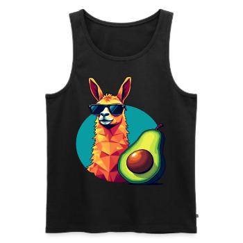 Cooles Lama und Avocado – lustiger Retro-Vibe - Männer Premium Bio Tank Top - Schwarz - Vorne - AI Model Male 178 light (178cm)