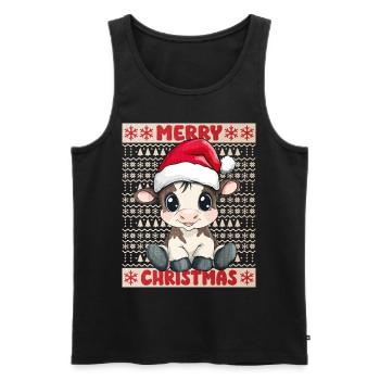 Kuh Kalb Ugly Christmas Weihnachten Xmas Süß - Männer Premium Bio Tank Top - Schwarz - Vorne - AI Model Male 178 light (178cm)