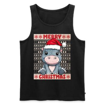 Hippopotame Noël laid Noël Noël doux - Débardeur bio Premium Homme - noir - Devant - AI Model Male 178 light (178cm)